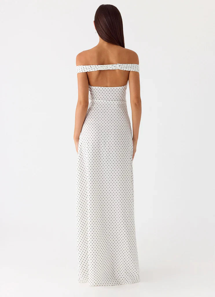 Melany Maxi Dress - White Polkadot