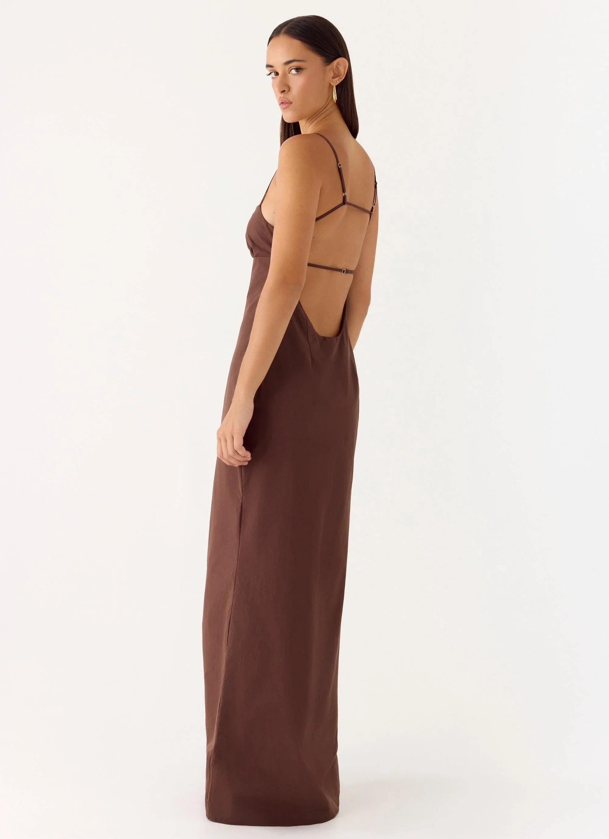 Off The Table Linen Maxi Dress - Chocolate